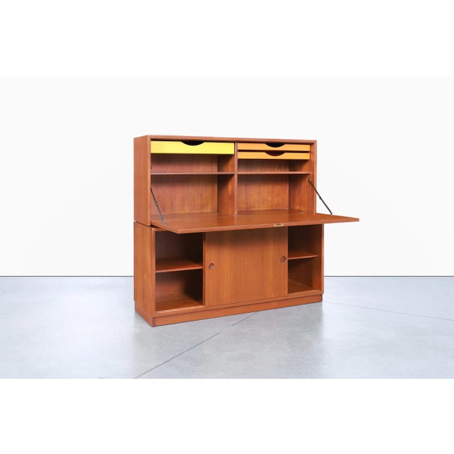 1960s Mid-Century Modern Two-Piece Teak Secretary Cabinet / Desk by Borge Mogensen For Sale - Image 5 of 12