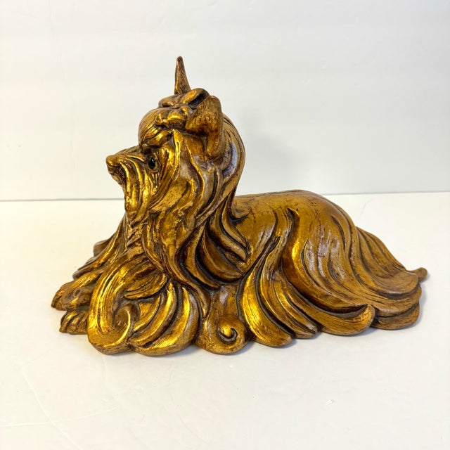 Rococo Kay Finch Yorkshire Terrier Gold Leaf Glaze Silky Yorkie Dog Statue California Usa For Sale - Image 3 of 12
