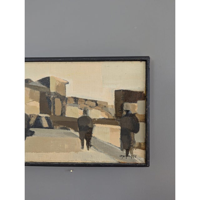 1950s 1958 Mid-Century Modern "Spanish Walks" Vintage Abstract Figurative Landscape Oil Painting by Swedish Artist Ivar Morsing, Framed For Sale - Image 5 of 8