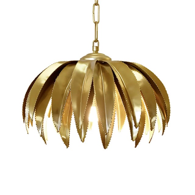 Metal Matthew Izzo Home Fifi Antique Brass Palm Leaf Pendant Light For Sale - Image 7 of 7