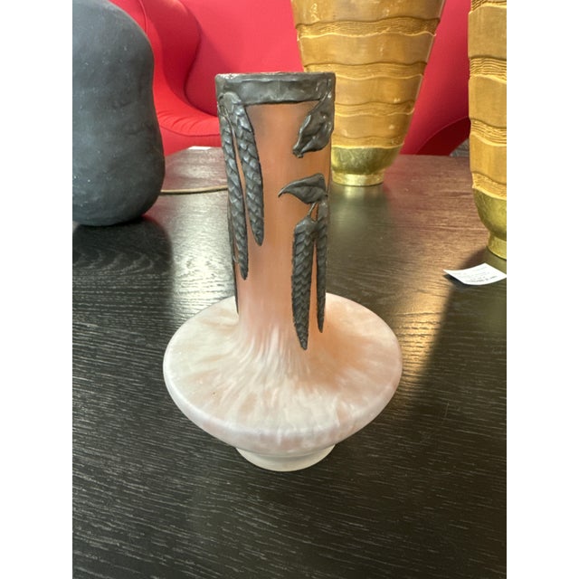 Art Deco Vase in Marmoreal Glass and Pewter Decoration, 1920 For Sale - Image 6 of 9