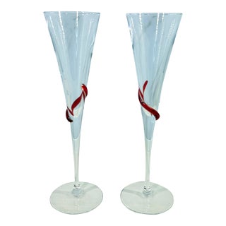 1980s g.h. Mumm "Cordon Rouge" Hand-Blown Champagne Flutes (Pair) For Sale