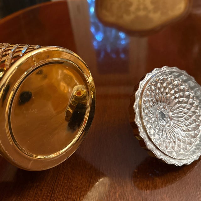 Late 20th Century Gold Diamond Pattern Glass Candy Jar For Sale - Image 5 of 6