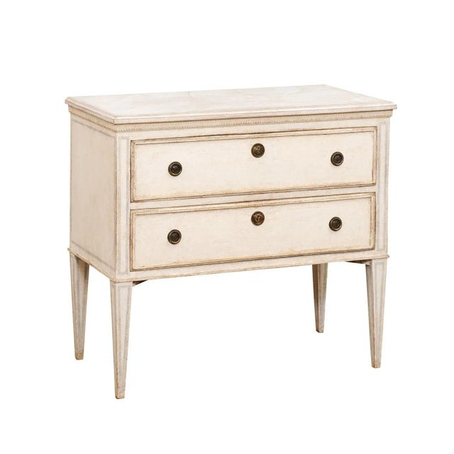 Early 19th Century Swedish Gustavian Style 1890s Chest with Two Drawers and Grey Painted Outlines For Sale - Image 5 of 12