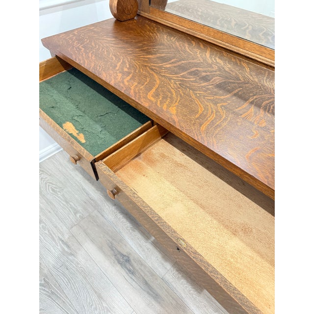 Antique American Tiger Wood Oak Buffet With Mirror. For Sale - Image 10 of 12