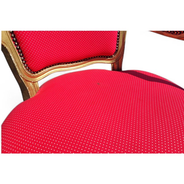 1940s Vintage French Louis XV Style Giltwood Armchair with Rococo Carved Frame and Nailhead Trim, 1940s For Sale - Image 5 of 17