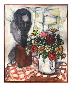 Mid Century Modern Expressionist Floral Still Life Painting With Bust C. 1960s