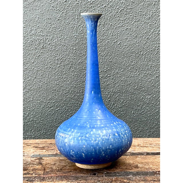 Blue Vintage Tall Blue Ceramic Vase For Sale - Image 8 of 12