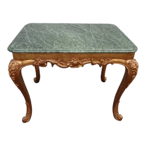 Vintage Large Ornate French Louis XVI Gold Leaf Side Table W Green Marble Top