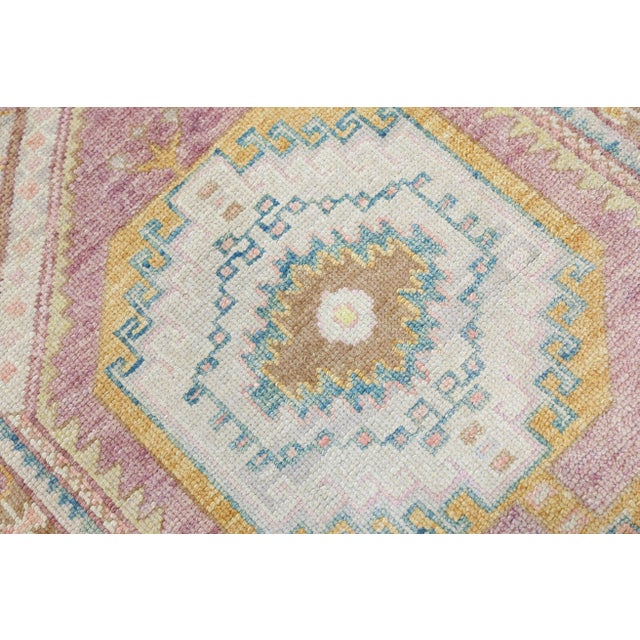 Textile Turkish Oushak Rug Green Cream Pink Handwoven Wool Runner 2'10" X 10'5" For Sale - Image 7 of 8