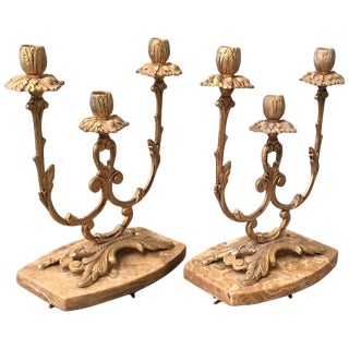 French Louis XVI Style '19th Century' Three Scroll Arm Candelabras - a Pair For Sale