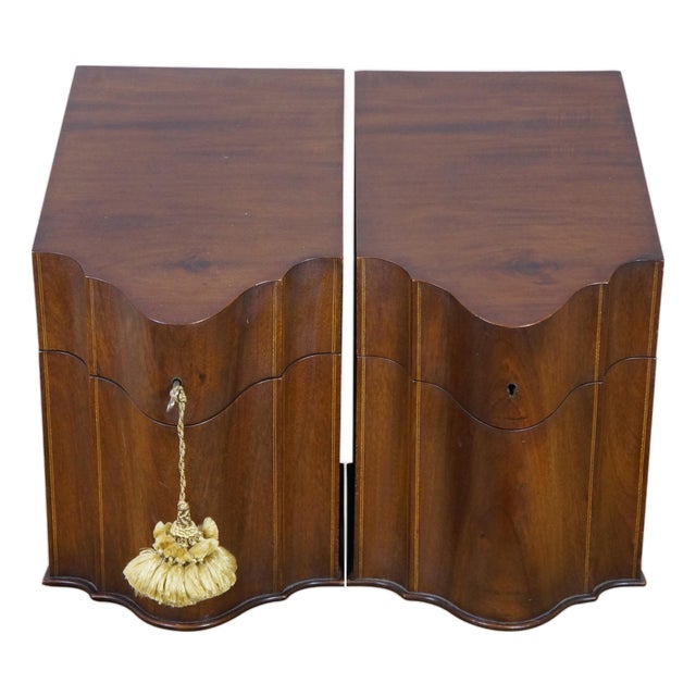 Antique Late 18th C. English George III Mahogany Fitted Cutlery Knife Boxes Pair For Sale