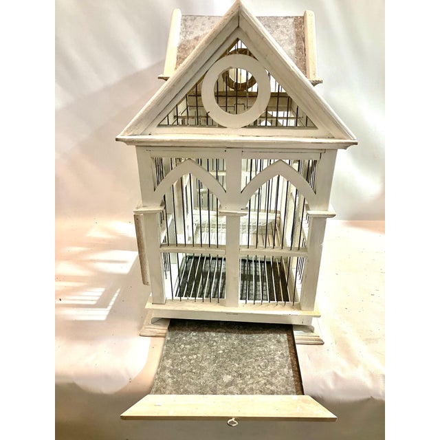 White Coastal Architectural Bird Cage For Sale - Image 8 of 12