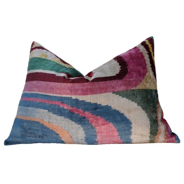 Mid-Century Modern Contemporary Multi Color Velvet Throw Pillow & Down Insert For Sale - Image 3 of 12