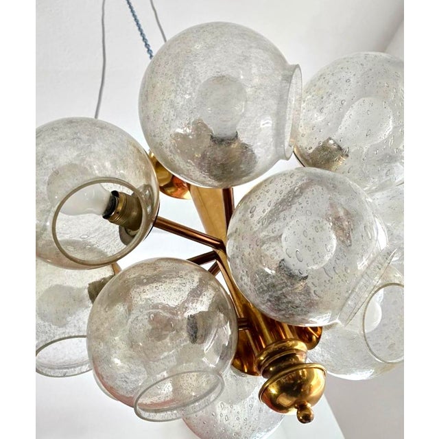 Mid-Century Modern Mid-Century Modern Brass and Bubble Glass 10-Light Chandeliers, 1970s For Sale - Image 3 of 4