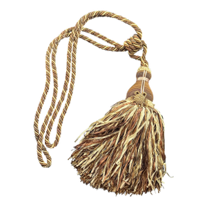 Huge 32.5” Luxury Brown and Goldtone Ribbon Tassel Curtain Tie - Back - 4 PCS in Stock, Price for One