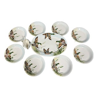 Porcelain Dinner Service with Embossed Ducks, 20th Century, 1890s, Set of 10 For Sale