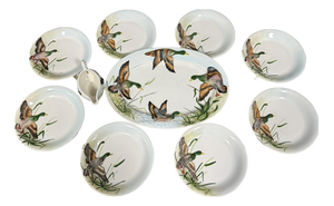 Porcelain Dinner Service with Embossed Ducks, 20th Century, 1890s, Set of 10