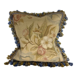 Vintage Floral Aubusson Tapestry Pillow.