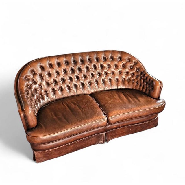 Small Chesterfield 2-Seater Sofa in Brown Leather For Sale - Image 11 of 11