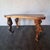 Coffee table and two vine-shaped stools with handcrafted wooden mosaic tabletops. Coffee table: width 76cm / depth 45cm /...