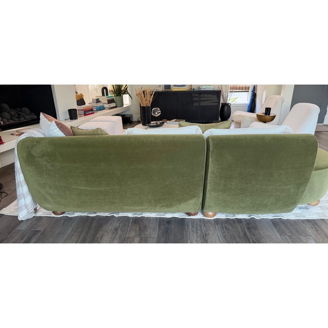 Stunning Olive Green Velvet Curved Sectional Sofa For Sale - Image 4 of 4