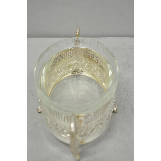 Vintage Italian Regency Silver Plated Dolphin Handle Glass Candy Dish Jardiniere For Sale - Image 14 of 16