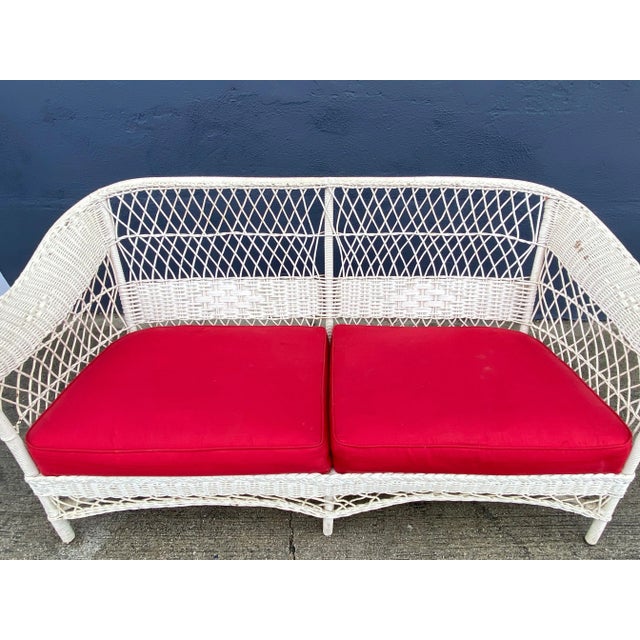 Ruby Red Bar Harbor Wicker Sofa For Sale - Image 8 of 9