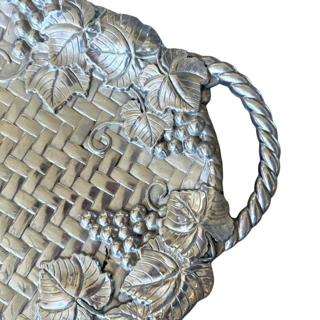 Lenox Lenox Grape Weave Large Handled Silver-Tone Tray Metal Serveware For Sale - Image 4 of 11