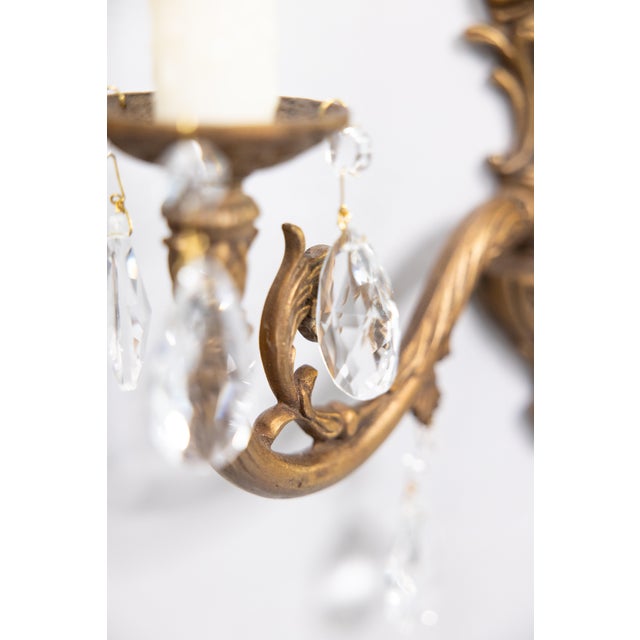 Late 19th Century 19th Century French Gilt Bronze & Crystals Wired Wall Sconces - a Pair For Sale - Image 5 of 8