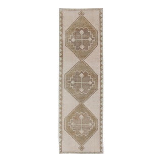 Vintage Turkish Oushak Wool Runner Rug in Warm Beige and Taupe 4'0 X 13'2 For Sale