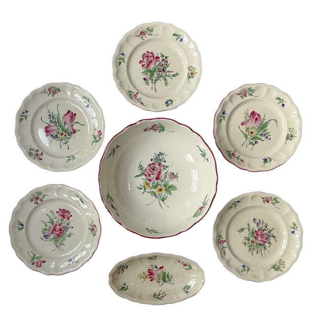 Shabby Chic Antique French Faience "Old Strasbourg" Luneville Dinnerware - Set of 7 For Sale - Image 3 of 13