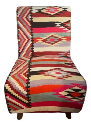 Mid-Century Style Accent Chair Upholstered in Vintage Tunisian Margoum Rug
