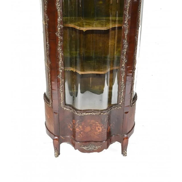 Wonderful French display cabinet or bijouterie we date to circa 1890 Intricate inlay work on front showing floral motifs...