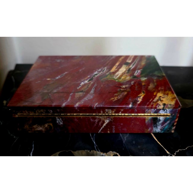 Italian Red Jasper Stone Box c.1950.The exterior is crafted from vibrant red jasper stone, a microcrystalline quartz...