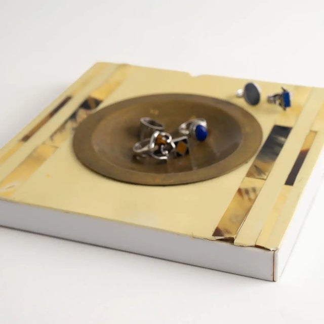 Vintage Horn Inlay Square Ashtray Catchall With Brass Center For Sale In New York - Image 6 of 11