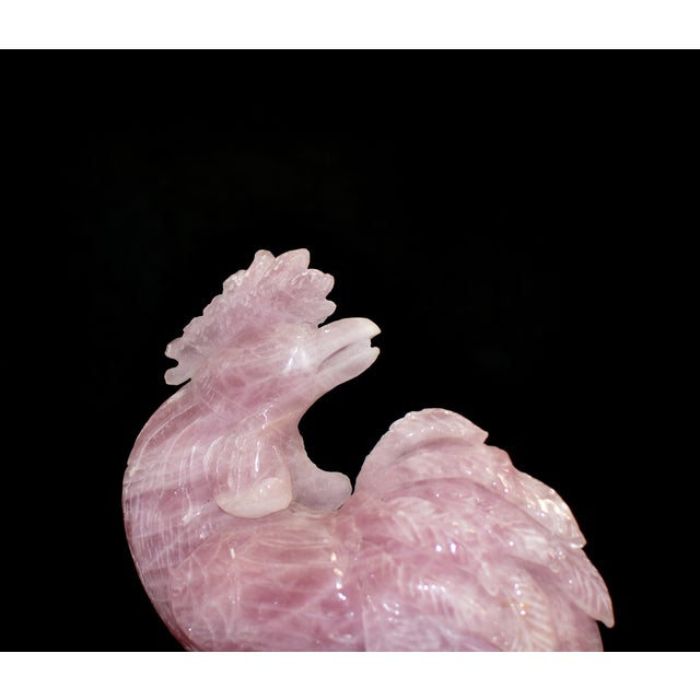Pink Rooster Natural Rose Quartz Gemstone Chicken Sculpture Large 8.5" For Sale In Los Angeles - Image 6 of 10