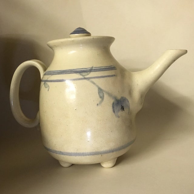 Late 20th Century 20th Century Cottage Rookwood Blue and Cream Teapot For Sale - Image 5 of 6