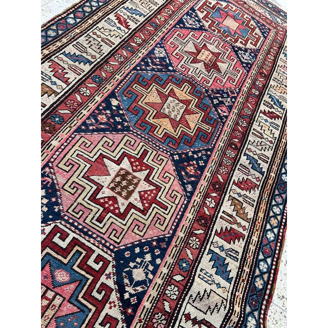 Antique Caucasian Kuba Star Medallion Runner Rug - 3'9" X 7'10" For Sale - Image 4 of 11