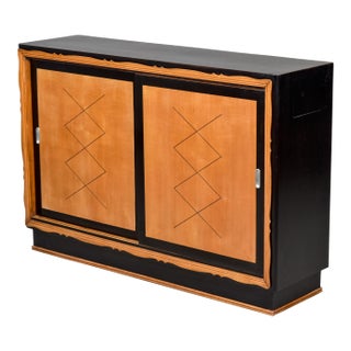 Mid-Century Italian Ebonized and Beech Sliding-Door Cabinet For Sale
