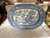 A large 19th C Staffordshire blue transfer ware meat platter in the Blue Willow pattern The piece is slightly deep to...