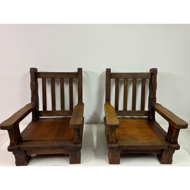 Set of Brutalist Oak Armchairs, 1960s For Sale - Image 16 of 18
