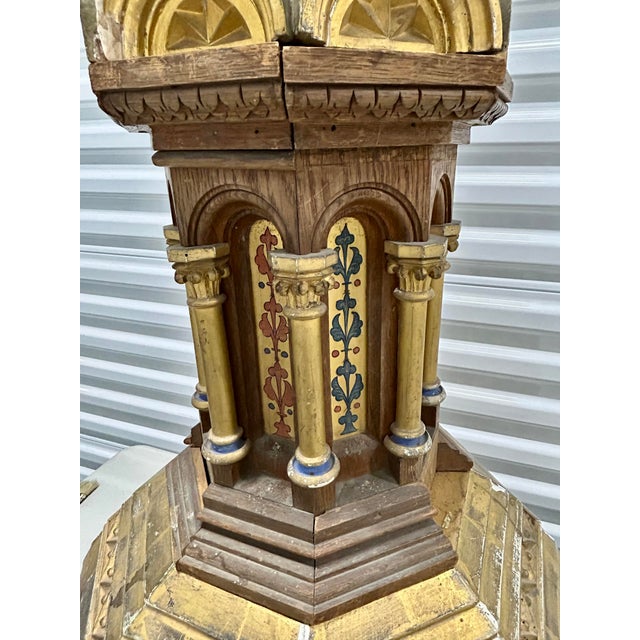 Antique French Gothic Revival, mid to late 19thc monumental carved wood and gilt church architectural element. Hand-carved...
