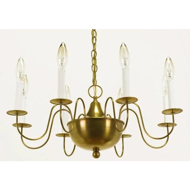 1980s Hand-Spun Brass Eight-Light Chandelier With Delicate Arms For Sale - Image 5 of 9