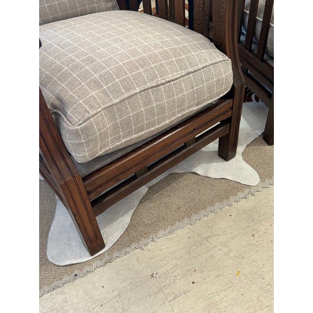 1950s Arts & Crafts Morris Style Club Chairs With Grey Flannel Plaid -a Pair For Sale - Image 5 of 11