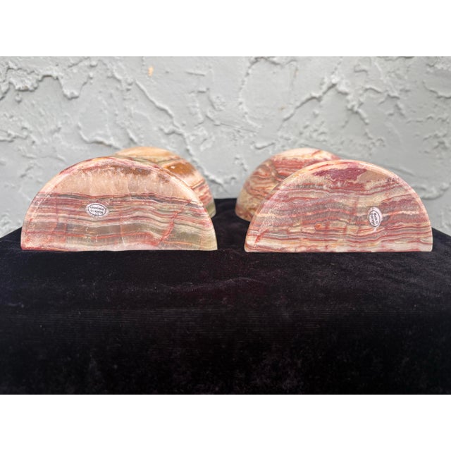 Vintage Banded Onyx Marble Bookends – Sculptural Stone Pair For Sale - Image 9 of 12