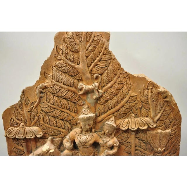 Asian 20th Century Thai Temple Style Buddhist Hand Carved Terracotta Figural Sculpture Statue For Sale - Image 3 of 10