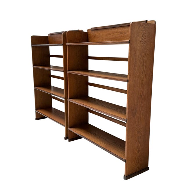 1920s Vintage Art Deco Open Bookcases by P.E.L. Izeren for De Genneper Molen, 1920s, Set of 2 For Sale - Image 5 of 13