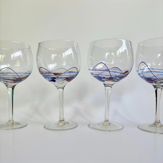Contemporary 1990s Artland “Helios” Balloon Wine Glasses – Multicolor Mosaic - Set of 4 For Sale - Image 3 of 9