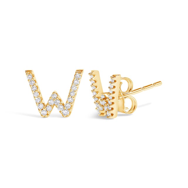 Expertly crafted to symbolize individuality and grace, this exquisite "W" initial stud earring is fashioned from radiant...